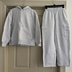 TNA Gray Hoodie Sweatshirt and Cargo Straight Leg Sweatpants
